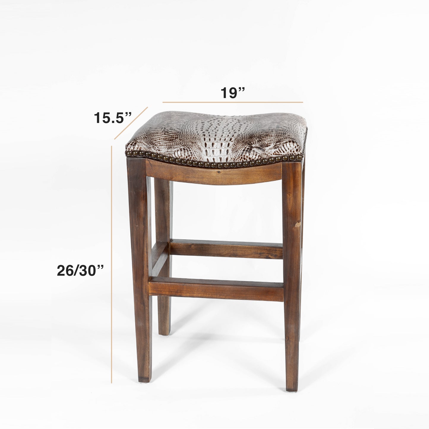 Platzer Saddle Stool in white crocodile leather – specifications view