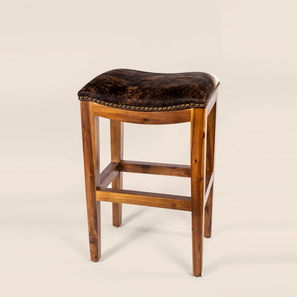 Platzer Saddle Stool in dark brown cowhide leather – front view