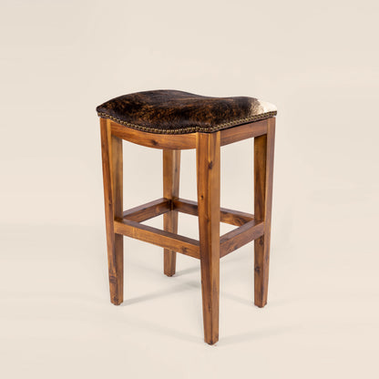 Platzer Saddle Stool in dark brown cowhide leather – side view