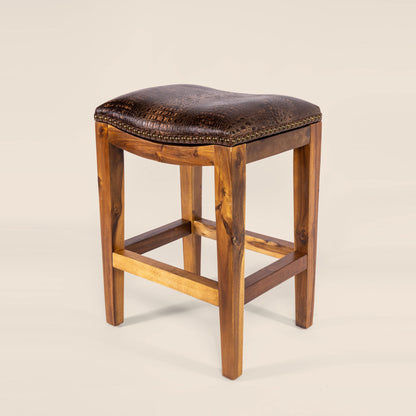 Platzer Saddle Stool in dark brown crocodile leather – side view