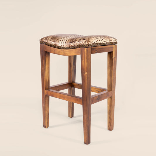 Platzer Saddle Stool in white crocodile leather – side view