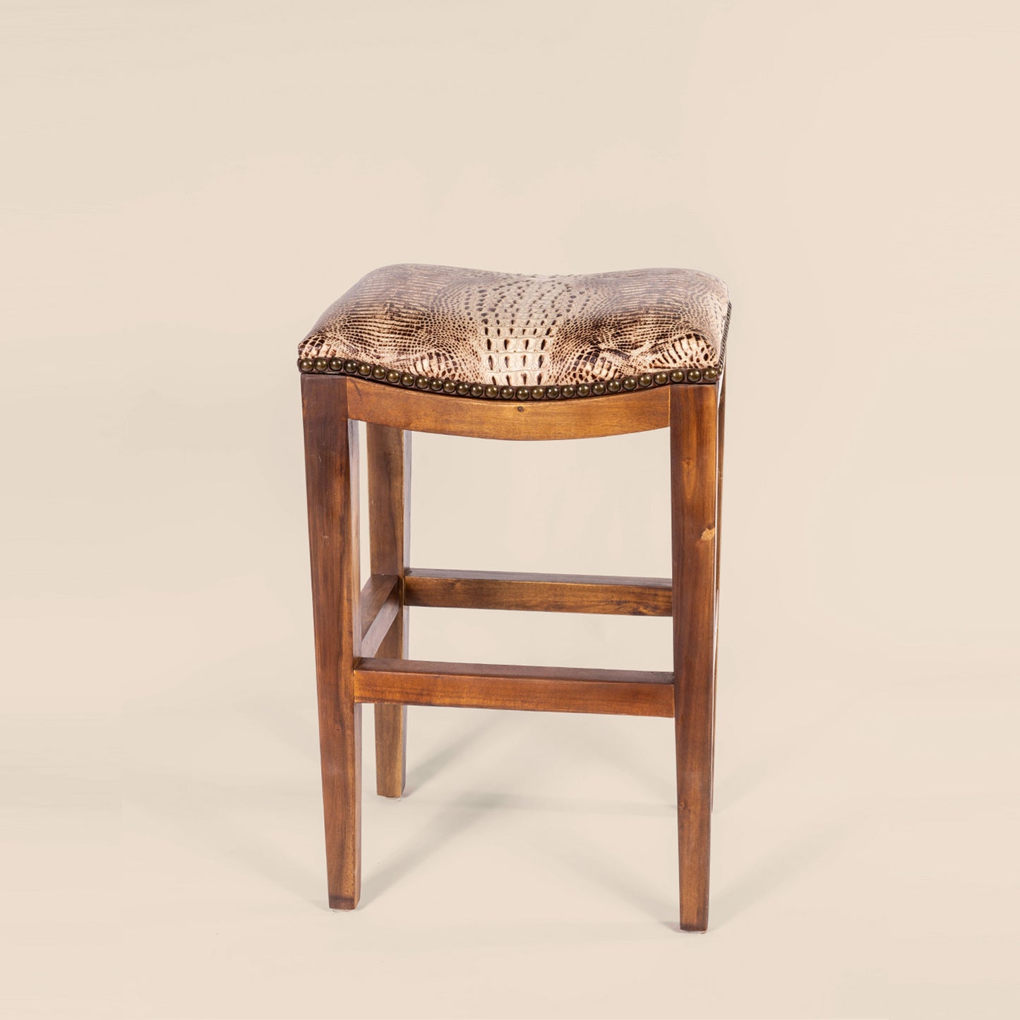 Platzer Saddle Stool in white crocodile leather – front view