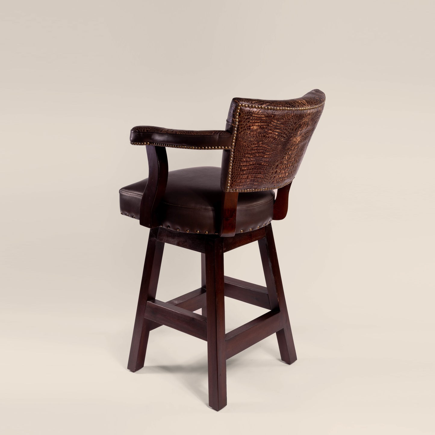 Trophy Swivel Stool in dark brown crocodile leather – back view