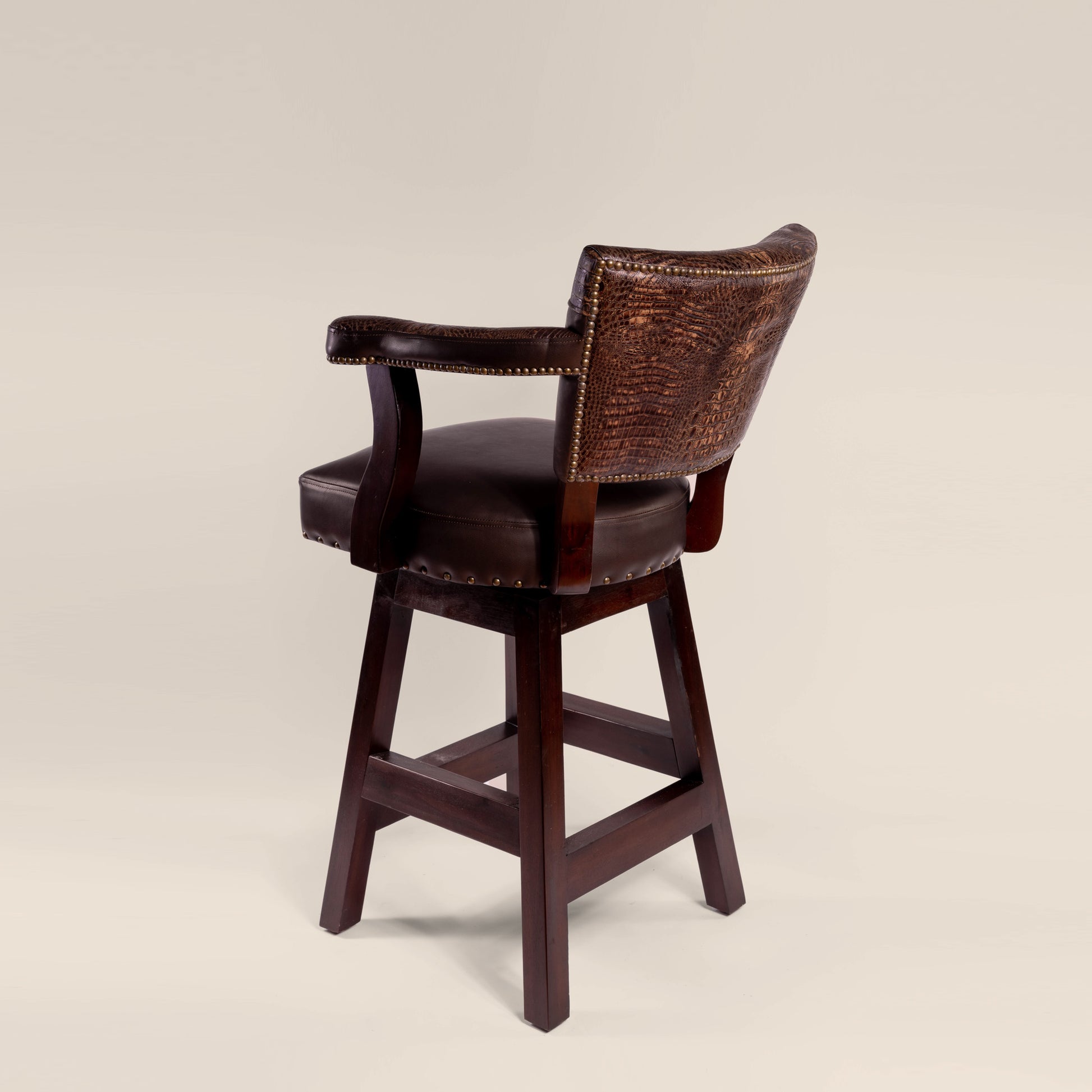 Trophy Swivel Stool in dark brown crocodile leather – back view