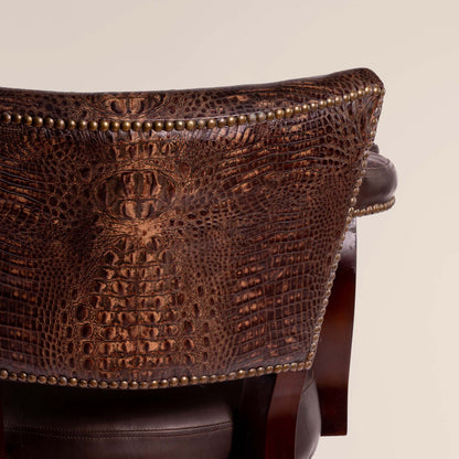 Trophy Swivel Stool in dark brown crocodile leather – detail view