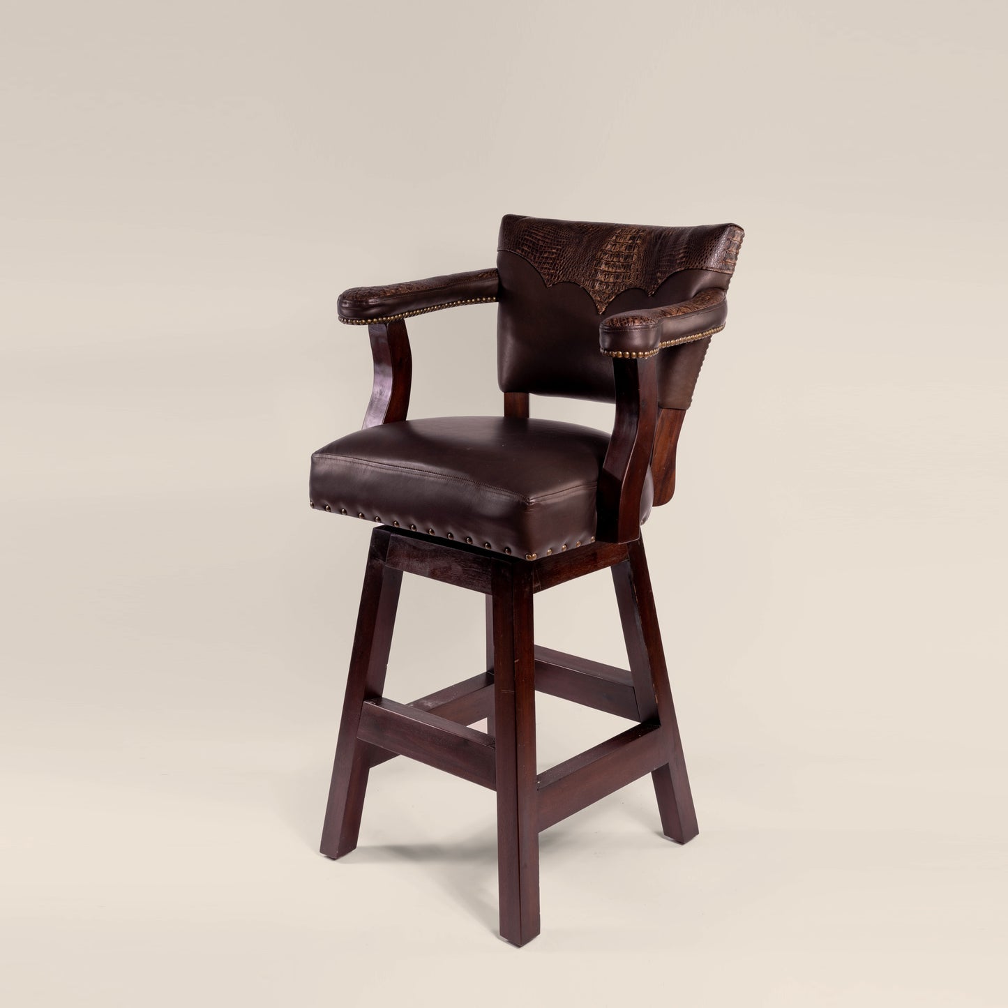 Trophy Swivel Stool in dark brown crocodile leather – front view