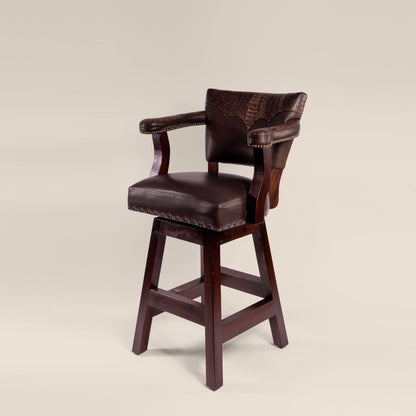 Trophy Swivel Stool in dark brown crocodile leather – front view