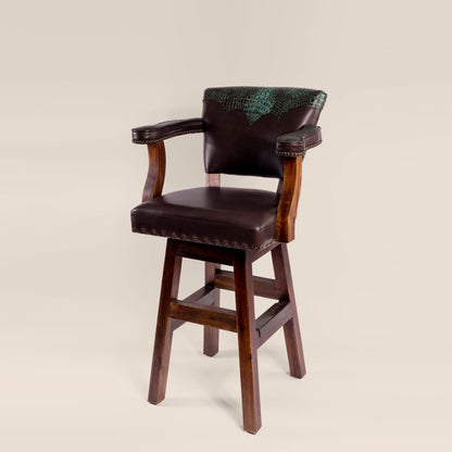 Trophy Swivel Stool in turquoise crocodile leather – front view