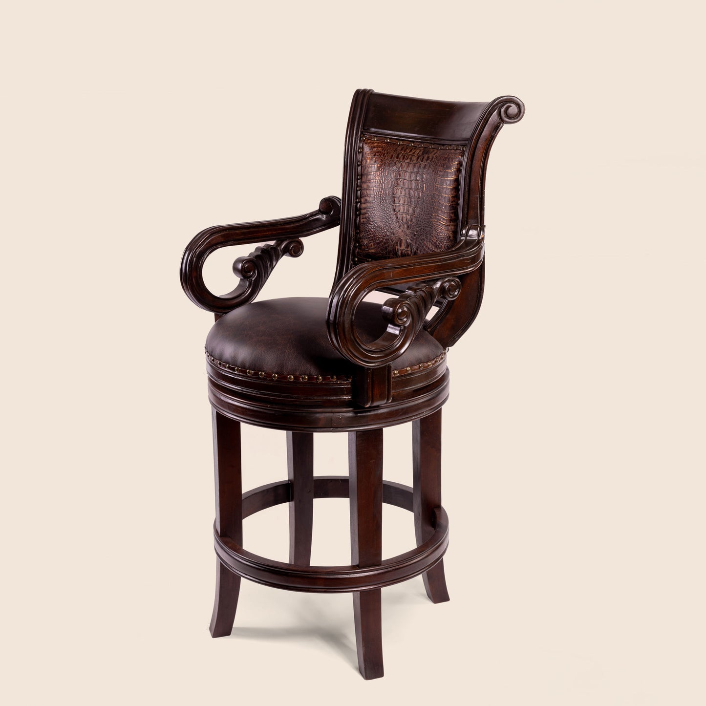 Bethany Crocodile Leather Swivel Stool