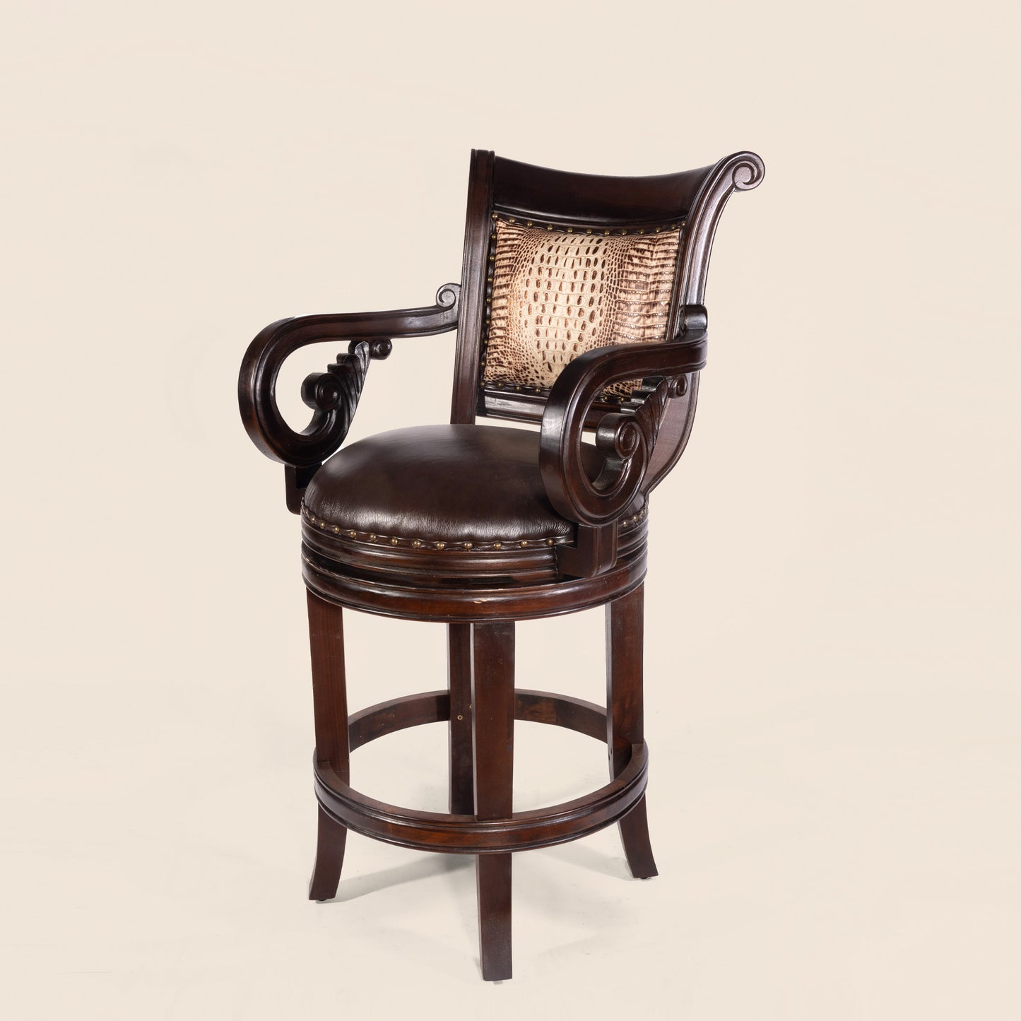 Bethany Crocodile Leather Swivel Stool