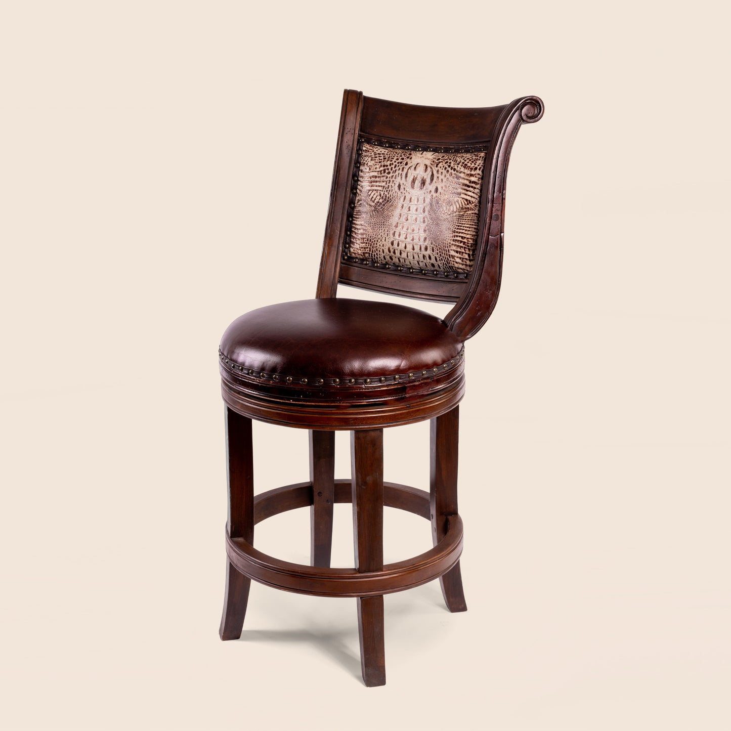 Emery Crocodile Leather Swivel Stool