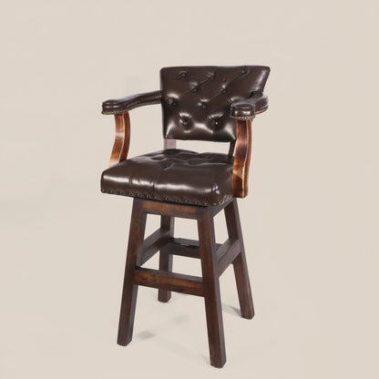 Trophy Tufted Leather Swivel Stool