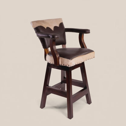 Trophy Two-Tone Cowhide Leather Swivel Stool