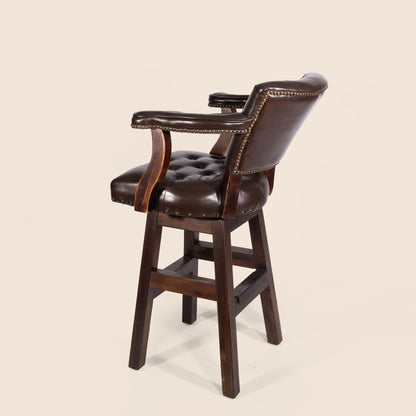 Trophy Swivel Stool in tufted leather – side view
