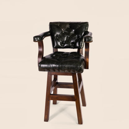 Trophy Swivel Stool in tufted leather – front view