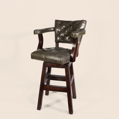 Trophy Swivel Stool in tufted leather – front view