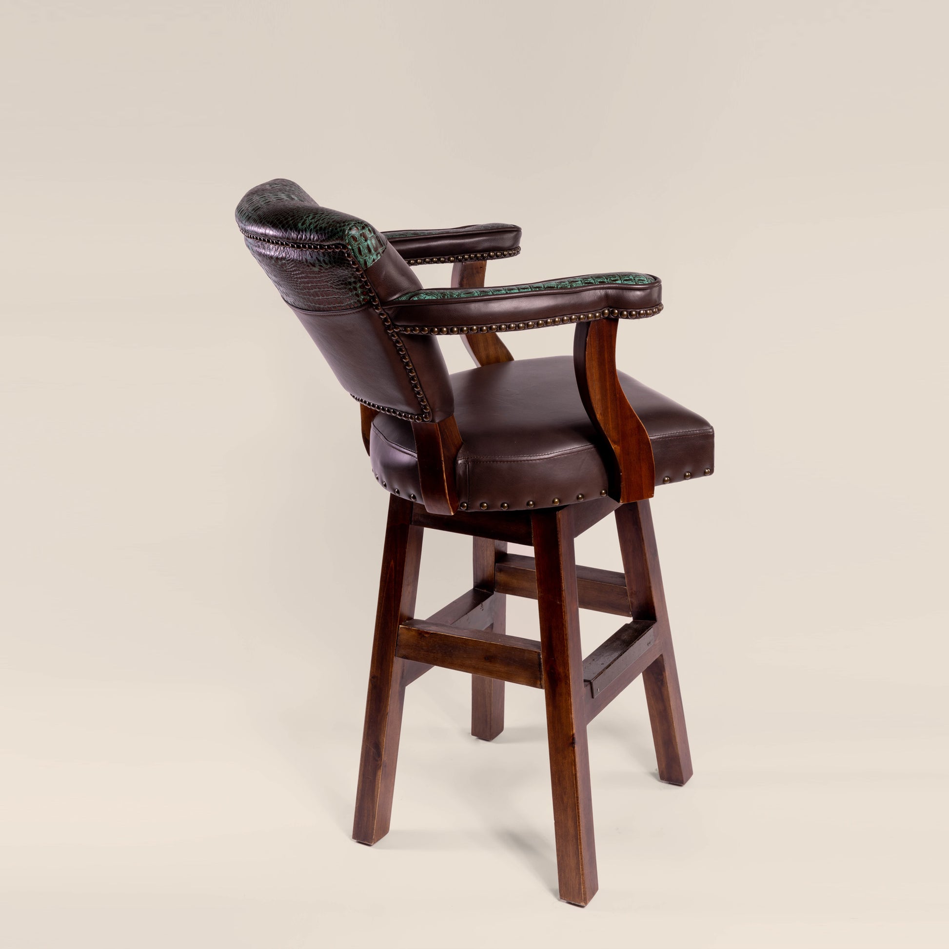 Trophy Swivel Stool in turquoise crocodile leather – back view