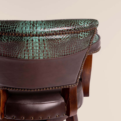 Trophy Swivel Stool in turquoise crocodile leather – detailed view