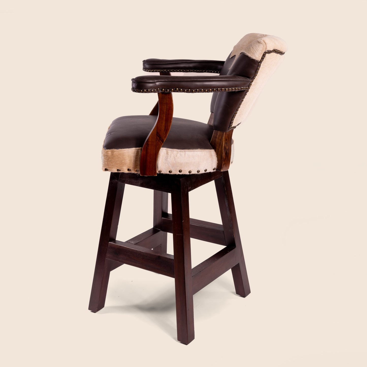 Trophy Swivel Stool in cowhide leather – side view