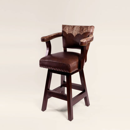 Trophy Swivel Stool in white crocodile leather – front view