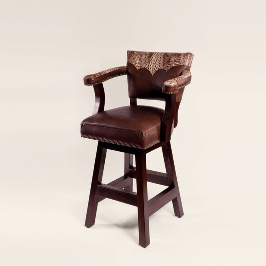 Trophy Swivel Stool in white crocodile leather – front view